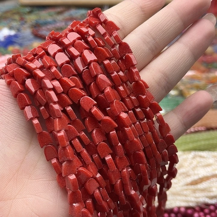 玛瑙/玉髓珠宝半成品未镶嵌2条6mm左右红玉郁金香片珠
