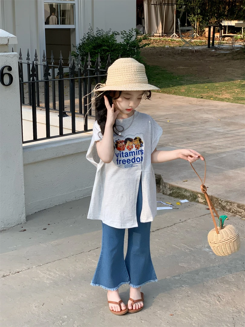 空空子.Studio【印花开叉】女童卡通T恤2025新款夏装韩版儿童套装