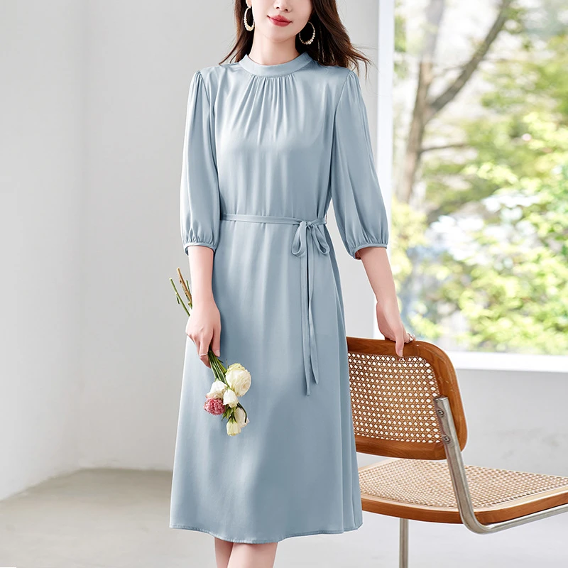 重磅弹力双乔真丝连衣裙女2025夏新款气质减龄优雅桑蚕丝中袖裙子