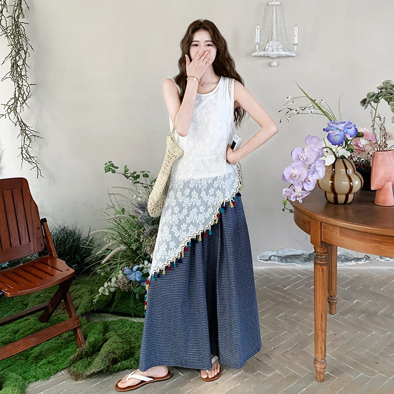 一整套ootd穿搭爆款高级感巨好看夏日绝美设计感背心阔腿裤套装