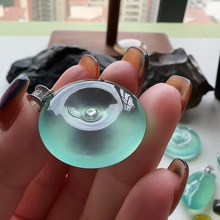 岫玉银S925镶嵌吊坠(不含链)