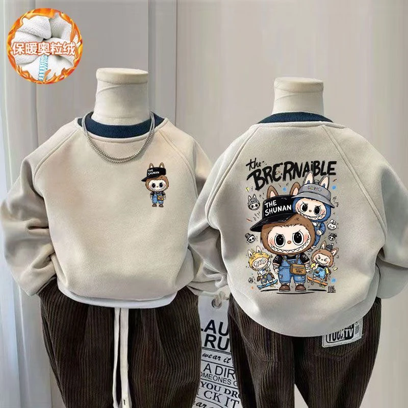 男童加绒加厚套头卫衣春秋2025新款中大童痞帅炸街保暖上衣外套潮