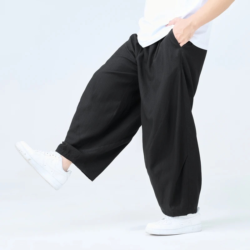半墨大码男装透气宽松薄款中腰阔腿长裤夏季新款胖佬男休闲裤3175