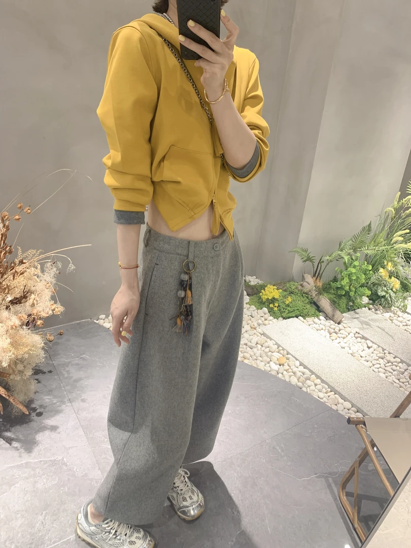 【骆小姐私服】设计感休闲羊毛裤2025秋季新款慵懒风高腰百搭弯刀裤