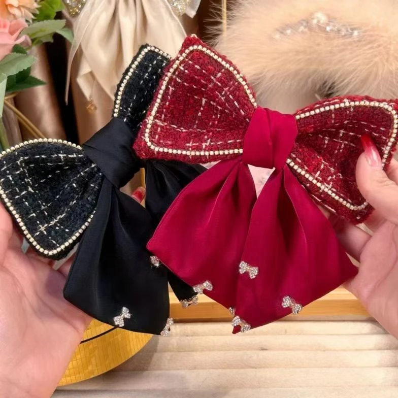 新年网红爆款红色小香风气质蝴蝶结飘带优雅发夹新款弹簧夹头饰女