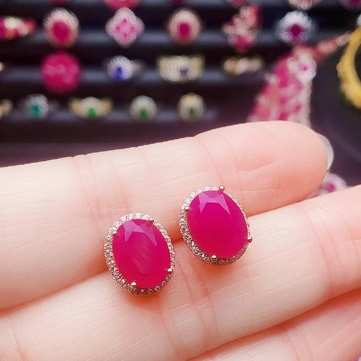 耳饰红宝石银S925镶嵌