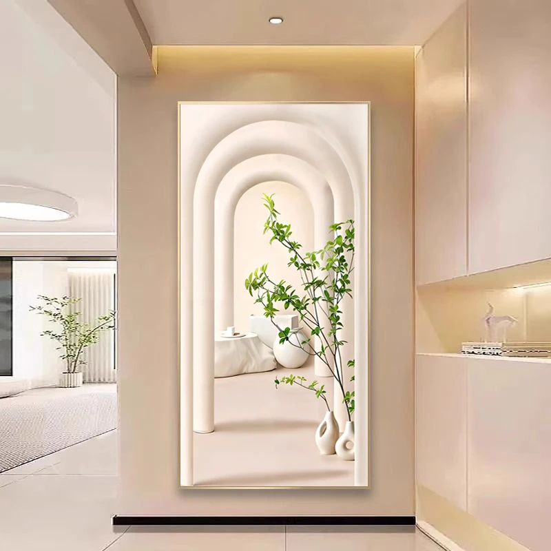 G027现代简约入户玄关装饰画清新绿植客厅走廊挂画奶油风过道壁画
