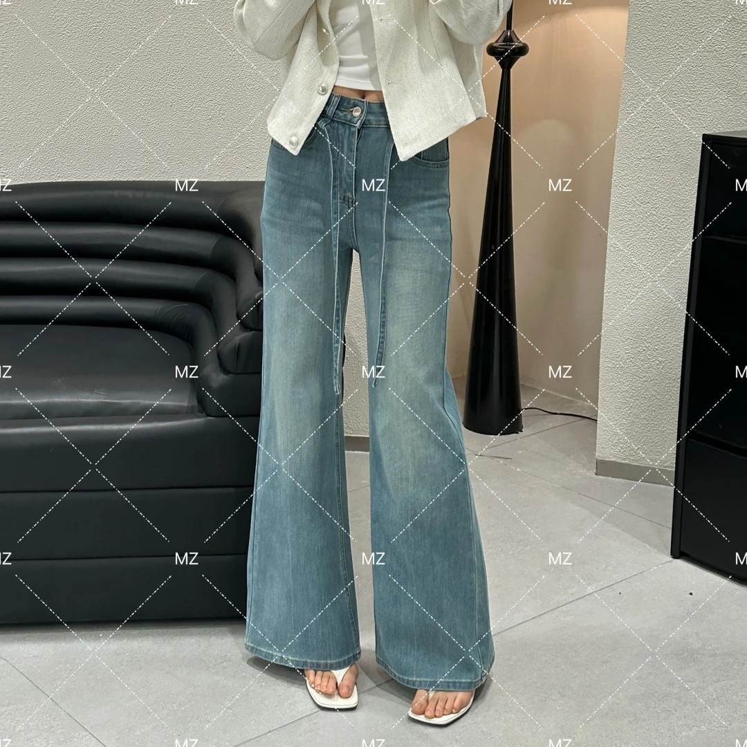 春季新款韩版抽绳四面弹高腰牛仔裤A733