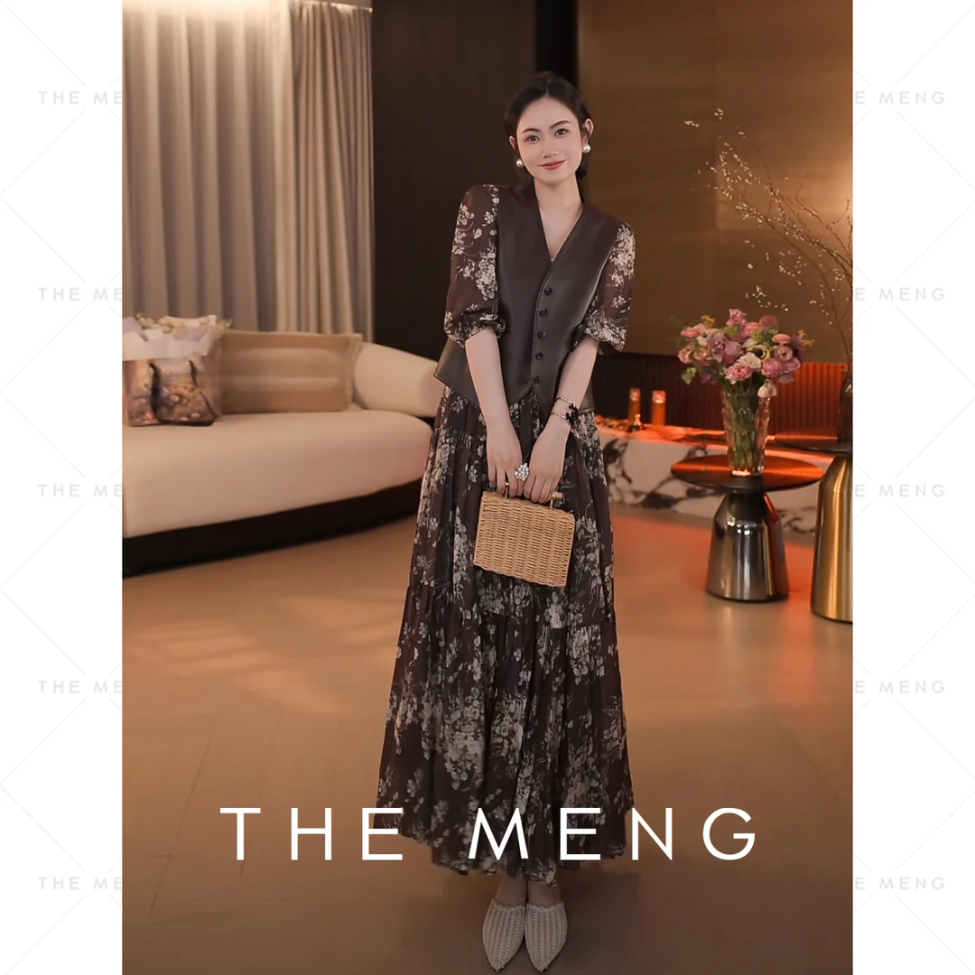 THE MENG【仲夏】天丝印花复古优雅通勤显瘦连衣裙#M252G0039