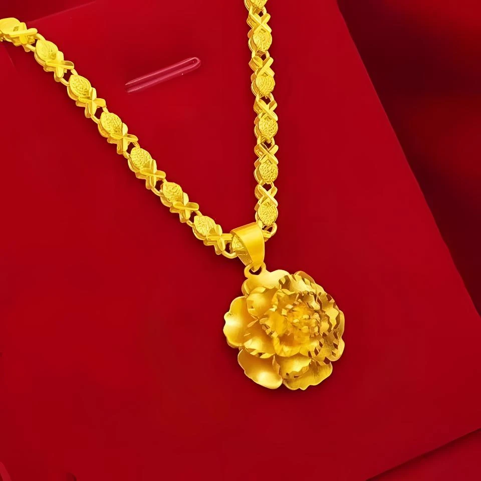 合金项链 【牡丹花项链】新款女士实心气质时尚百搭坠饰精美女款