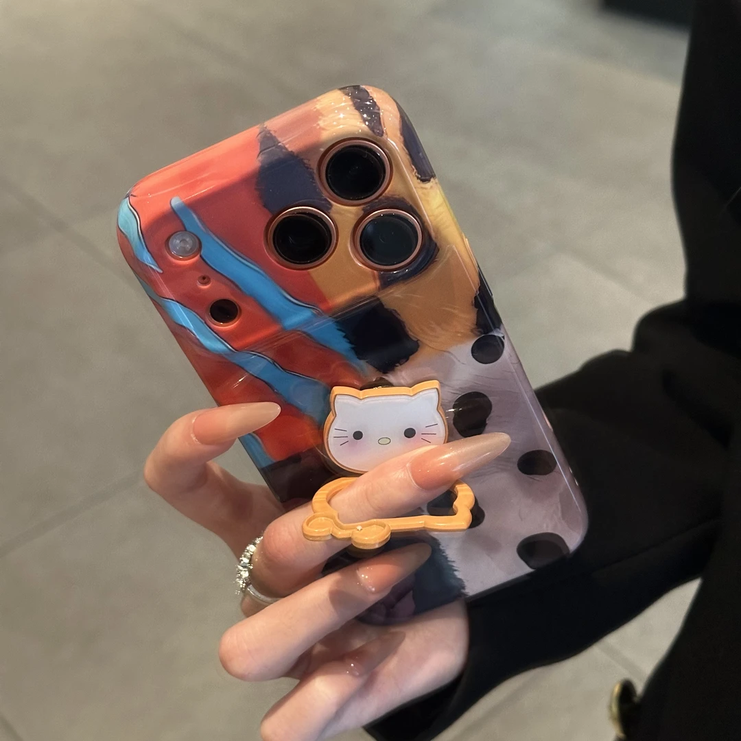 欧克里里复古豹纹KT支架适用苹果17/16手机壳华为P70oppo小米vivo