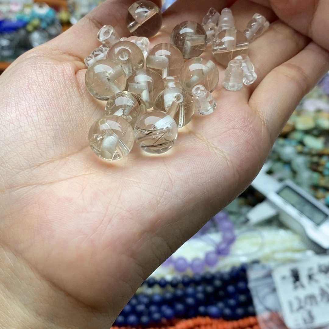 未镶嵌玛瑙/玉髓珠宝半成品一套天然12mm发晶三通