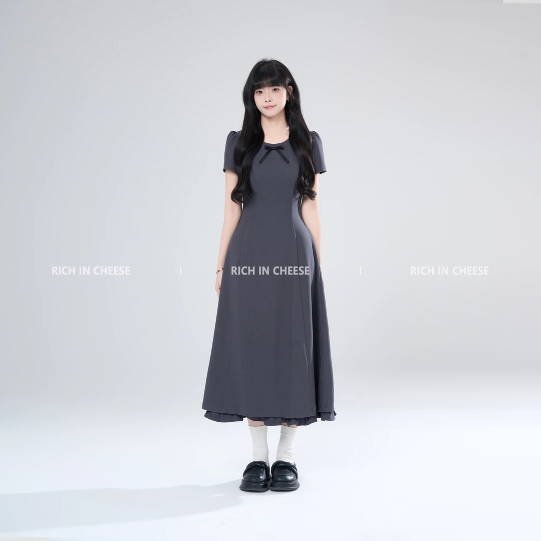 RICHINCHEESE 暗夜柔姿 【长裙版】  蝴蝶结修身显瘦花边连衣裙