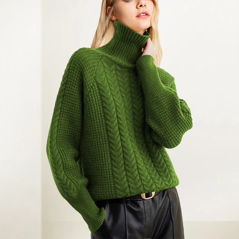 QOOEL慵懒高领毛衣女2025年冬季新款宽松显瘦休闲百搭小众针织衫