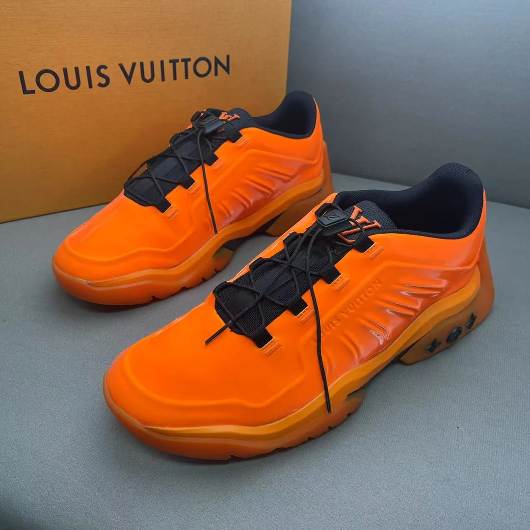 95新 LouisVuitton/路易威登 橙色网面侧边logo时尚运动鞋 42码