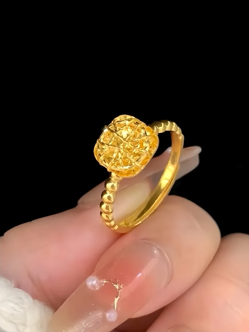 黄铜戒指 【芊金家】爆闪方糖拉丝小方块戒指