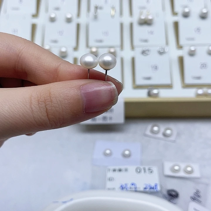 淡水珍珠耳饰银S925镶嵌茶*.