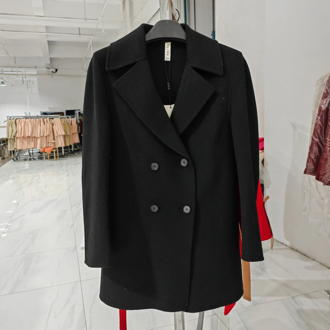 女士西装腰带双排扣羊毛外套  019