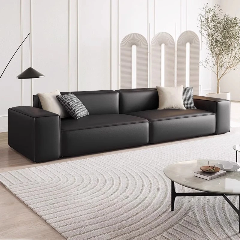 豆腐块真皮沙发黑色直排意式轻奢现代客厅头层牛皮极简风皮艺沙发