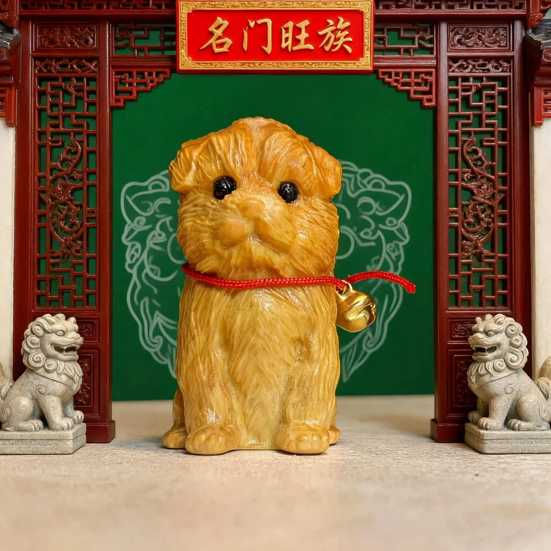 无漆无蜡崖柏木雕田园犬小狗手把件实木文玩摆件