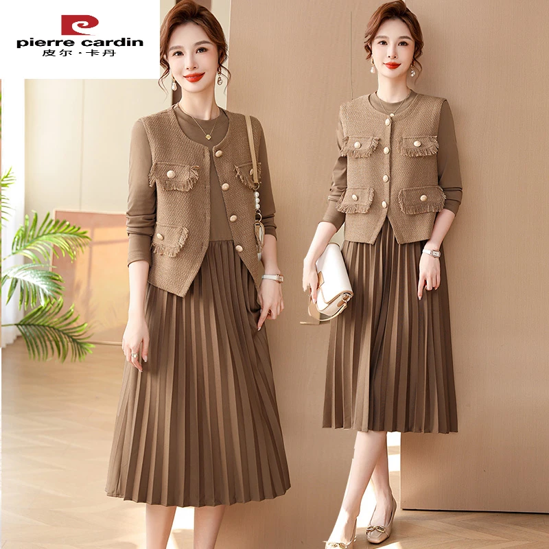 皮尔卡丹中年妈妈春装洋装两件式套装小香风外套中老年女装春秋中