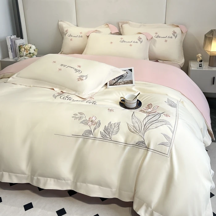 轻奢A类亲肤棉刺绣四件套全棉被套床单床笠宿学生舍家床上用品4
