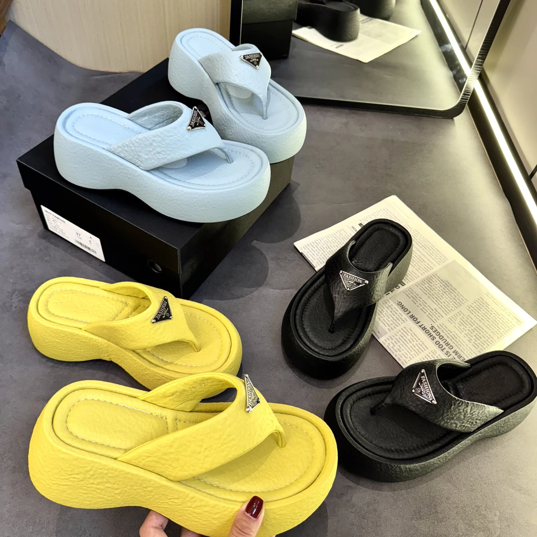 Zn-2025夏季新款三角夹脚拖时尚休闲小众厚底坡跟人字拖鞋女