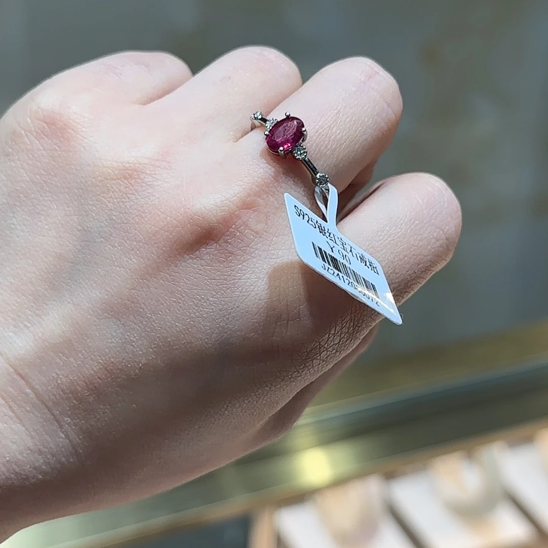 红宝石戒指银S925镶嵌戒指