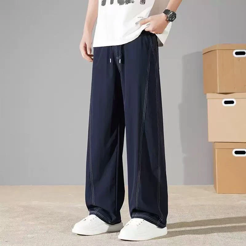 冰丝弯刀裤男夏季薄款速干弹力加肥加大码潮流百搭垂感直筒休闲裤