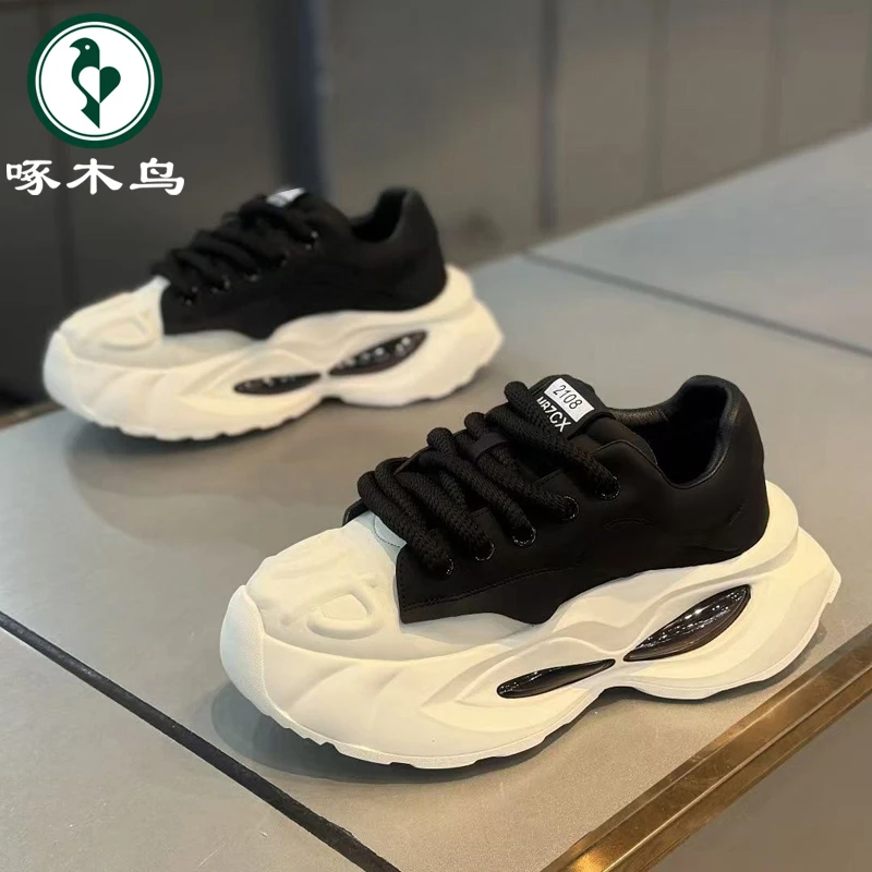 啄木鸟男鞋冬季新款时尚厚底增高休闲老爹鞋子男款百搭运动阿甘鞋