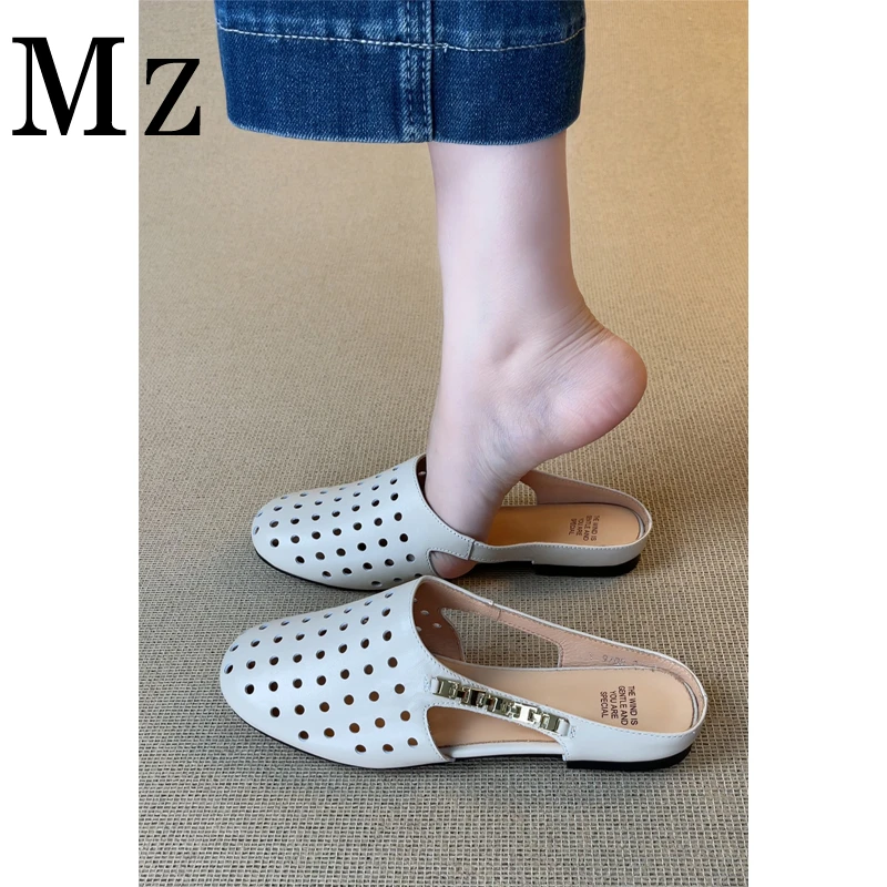 Mr.Zheng/平底1cm/圆头打孔透气镂空穆勒凉拖鞋夏季休闲半拖女鞋