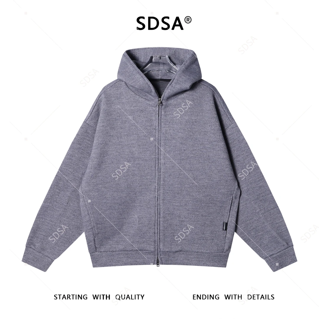SDSA男士秋冬新款痞帅男装韩版纯色拉链连帽针织卫衣宽松设计师