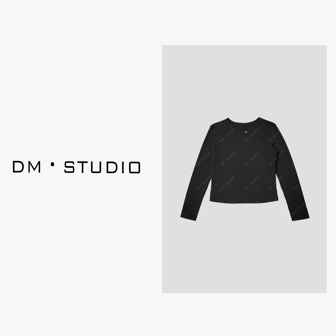 -DM•STUDIO/气质金属小标闪钻百搭长袖打底T恤上衣（MM201447）