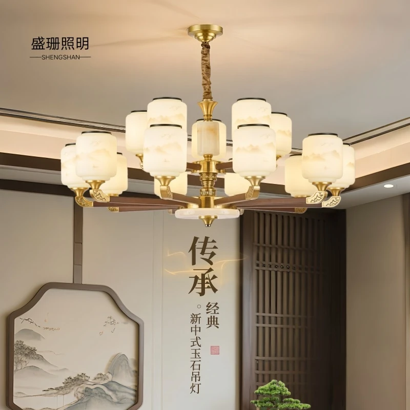 盛珊新款高档金枝玉柱新中式吊灯全光谱简约别墅新中式灯具