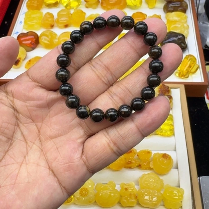 琥珀未镶嵌颈饰黑根手串