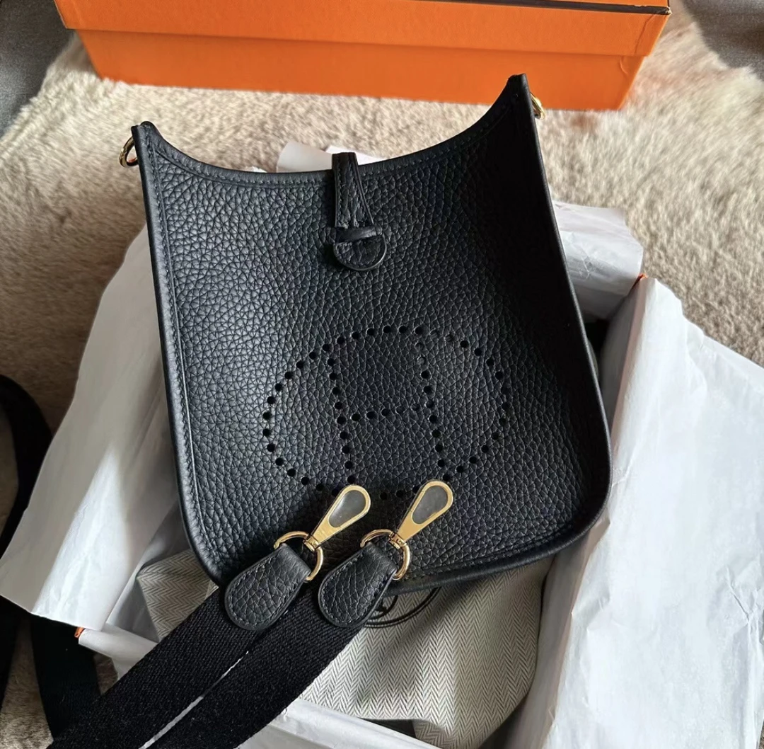 全新未使用 Hermes/爱马仕 mini Evelyn黑金 附件：盒子尘袋