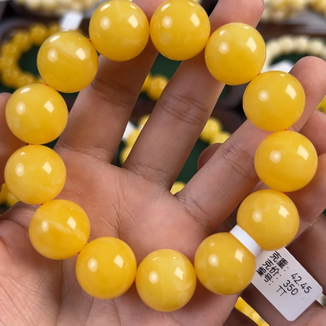 琥珀未镶嵌手链42.45g焦皮同料圆珠18mm tt