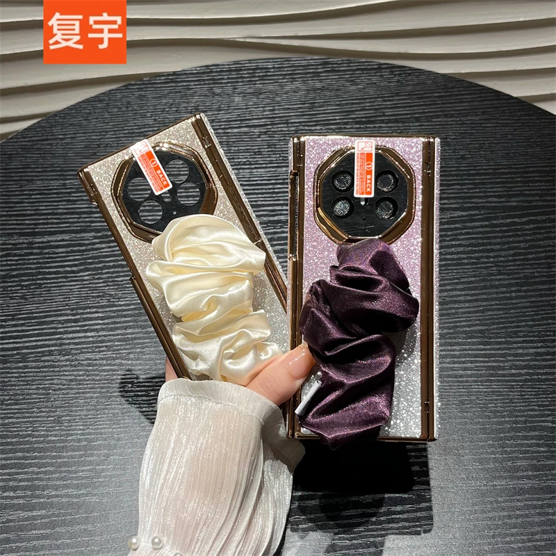 适用华为matext三折叠手机壳xt非凡大师双中轴保护套闪粉丝巾腕带