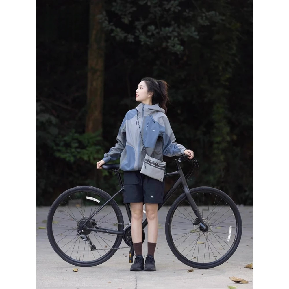 冲锋衣拼色外套女春秋新款美式户外情侣登山服防风夹克潮