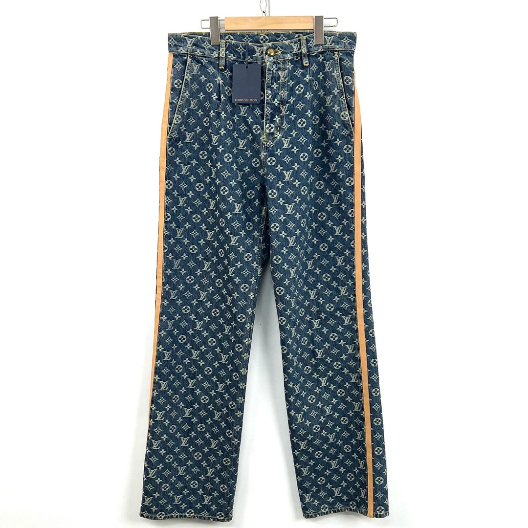 未使用 LouisVuitton/路易威登 31码/满印侧边条纹牛仔裤/1008