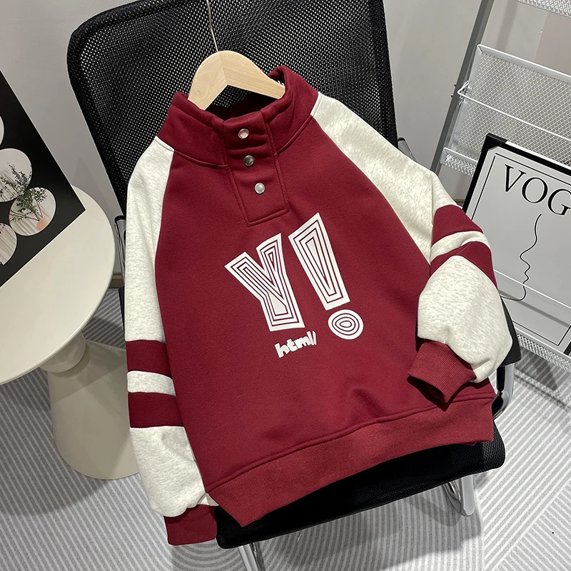 【淏妈原创】童装男童秋冬加绒卫衣男孩冬季红色加厚冬装中大童衣服