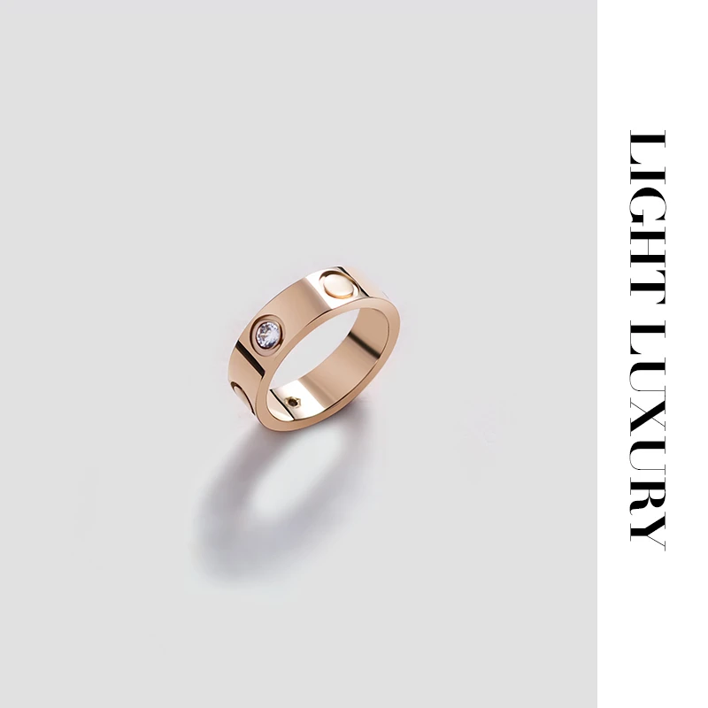 钛钢合成锆石戒指 534 螺钉戒指 隔钻版