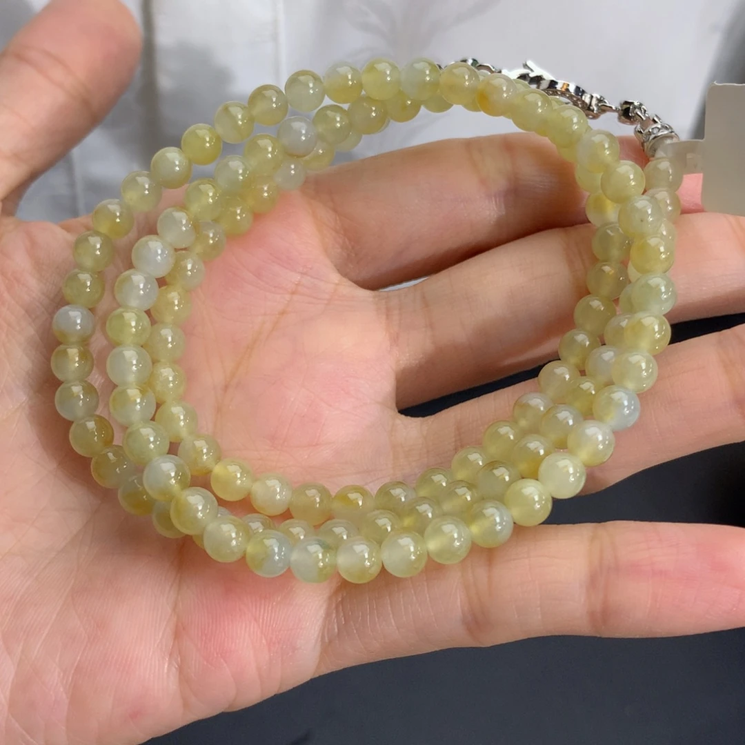翡翠未镶嵌手串卡5冰胶黄翡项链
