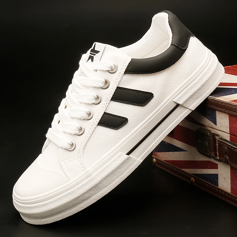 25111 低帮帆布鞋春季新款男鞋平底潮鞋透气小白鞋系带男士休闲鞋