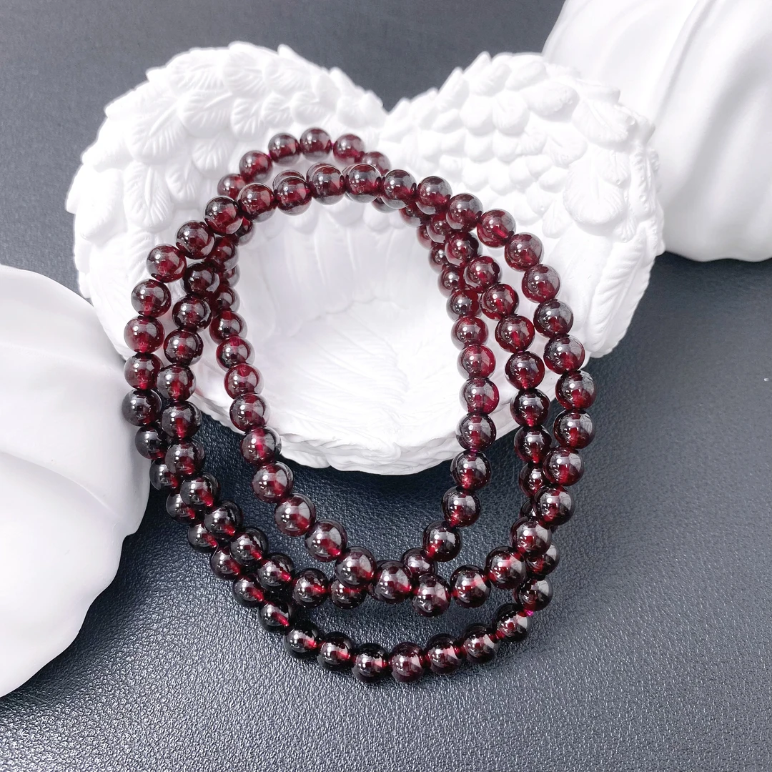 天然石榴石手串-酒红色石榴石多圈-默认微瑕介意勿拍-多样式发一