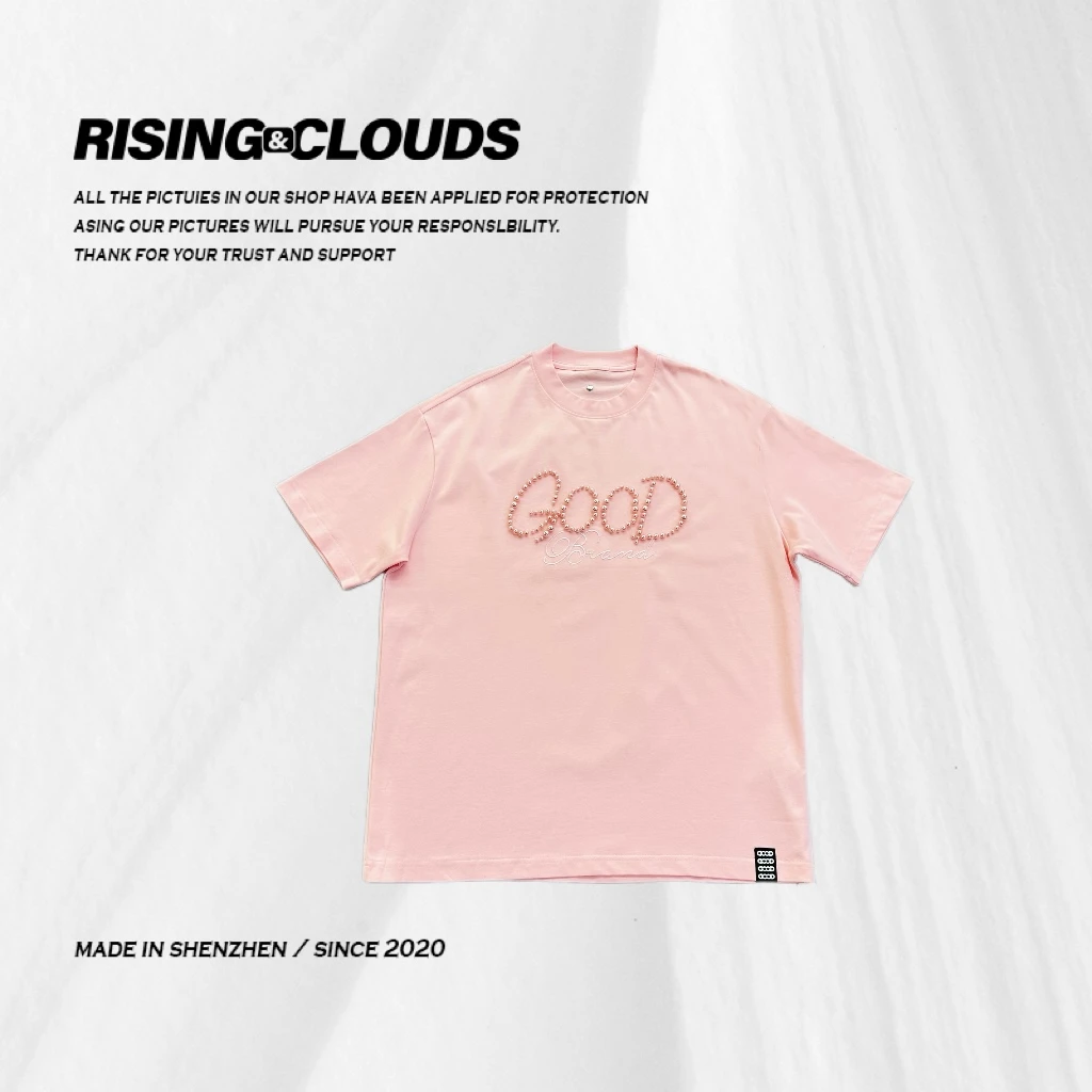 RISING&CLOUDS现【小云姐】 显瘦舒适夏季百搭钉珠重磅棉短袖050661