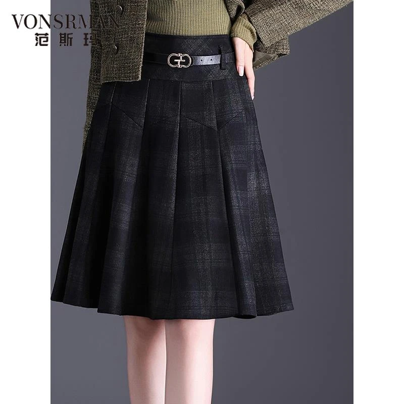 格子半身裙秋冬女2025新款高腰显瘦中长款遮肚子韩版A字裙伞裙秋a