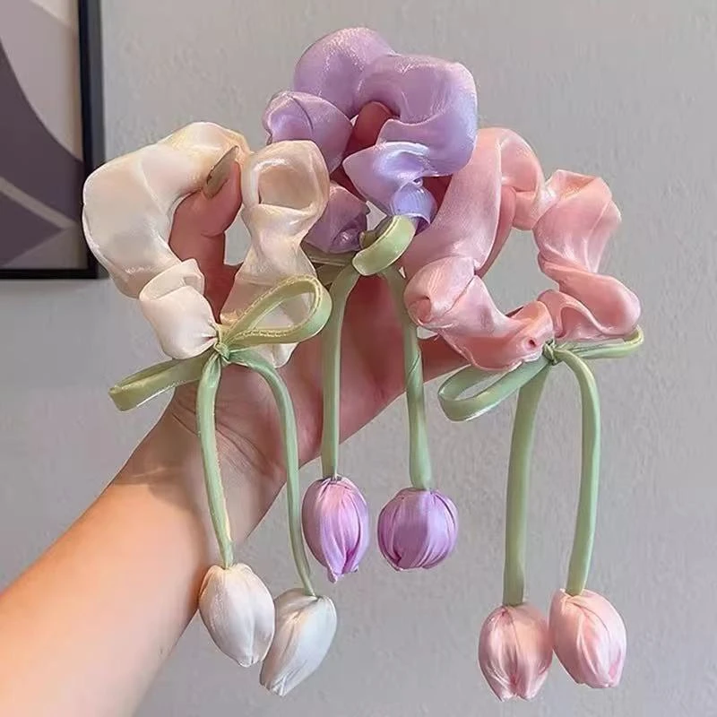 B9郁金香花朵发圈女童扎丸子头大肠发圈公主少女新款扎马尾发饰