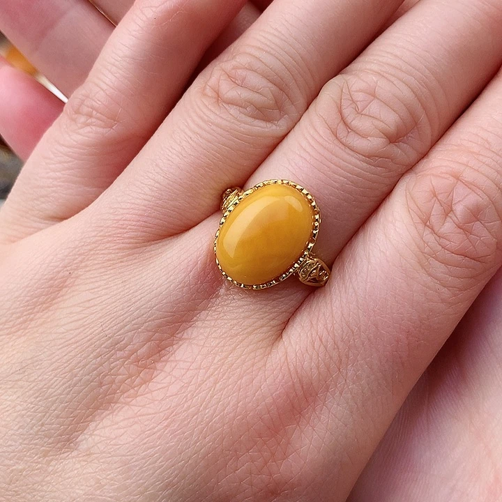 蜜蜡戒指银S925镶嵌戒指