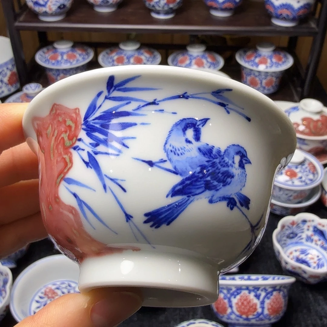 釉里红压手杯微瑕